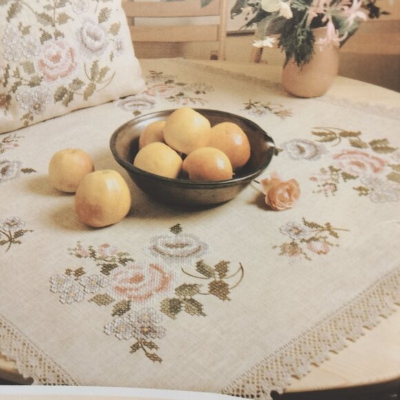 Rico Design Embroidery Tablecloth Kit 69900 Beige Stamped Cross Stitch Linen - Picture 2 of 16